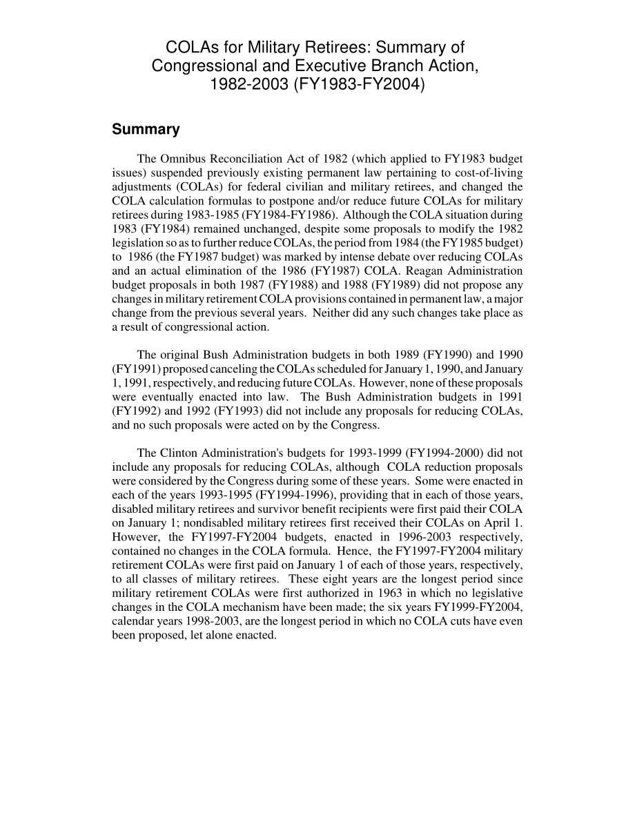 [20040102]98-223F_军队退休人员COLAs：1982-2003年国会和行政部门行动摘要（1983-2004财年）.pdf_第2页