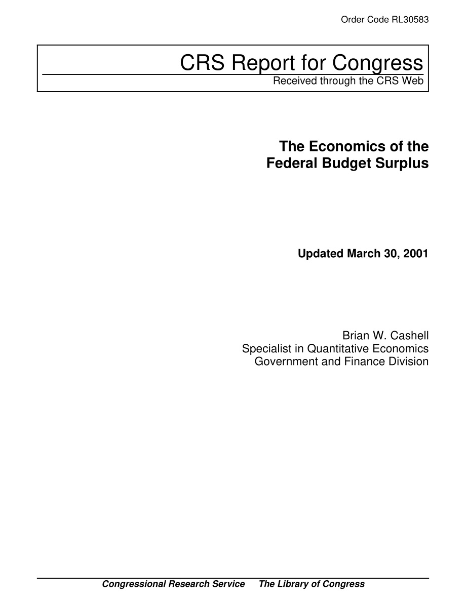 [20010330]RL30583_联邦预算盈余的经济学.pdf_第1页