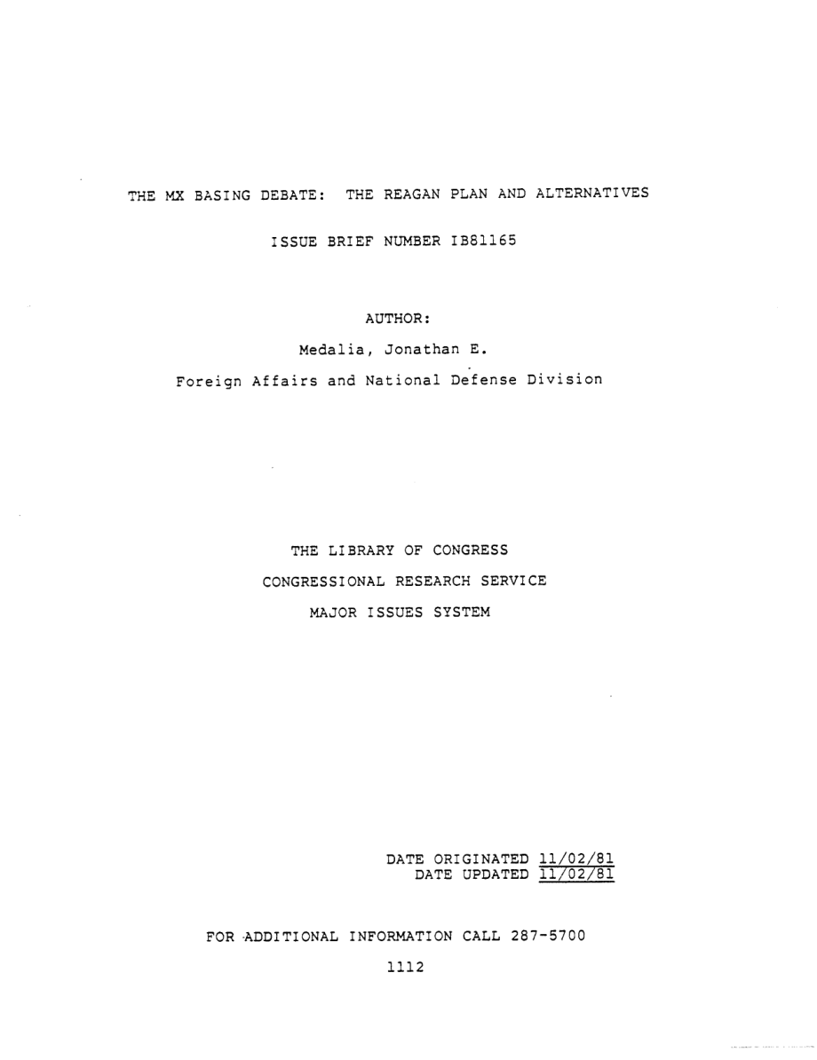 [19811102]IB81165_基于MX的辩论：里根计划和备选方案.pdf_第1页