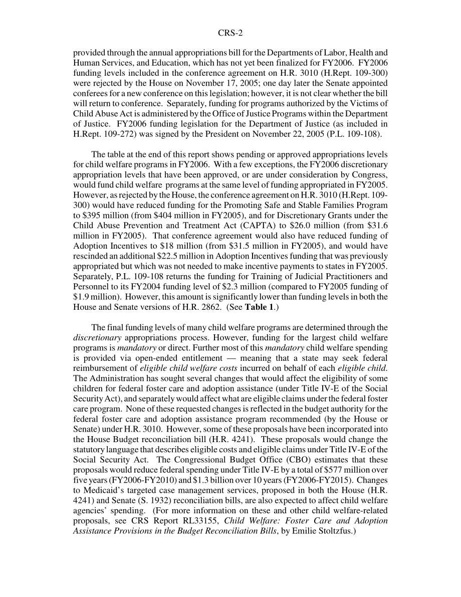 [20051129]RS22178_儿童福利：项目重新授权以及最近和2006财年的拟议资金水平.pdf_第2页