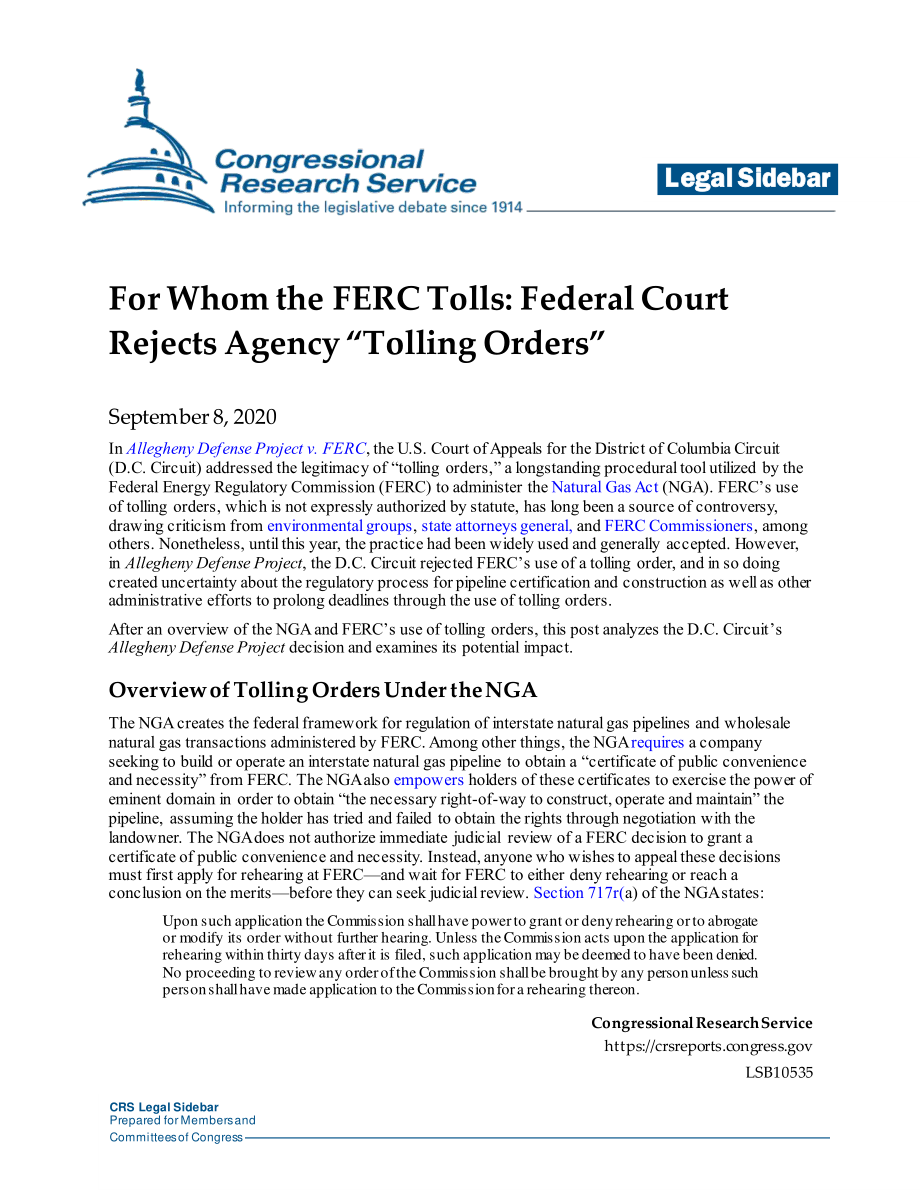 [20200908]LSB10535_FERC收费对象：联邦法院驳回机构“收费令”.pdf_第1页