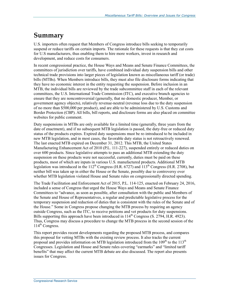 [20160422]RL33867_杂项关税清单：国会概况和议题.pdf_第2页