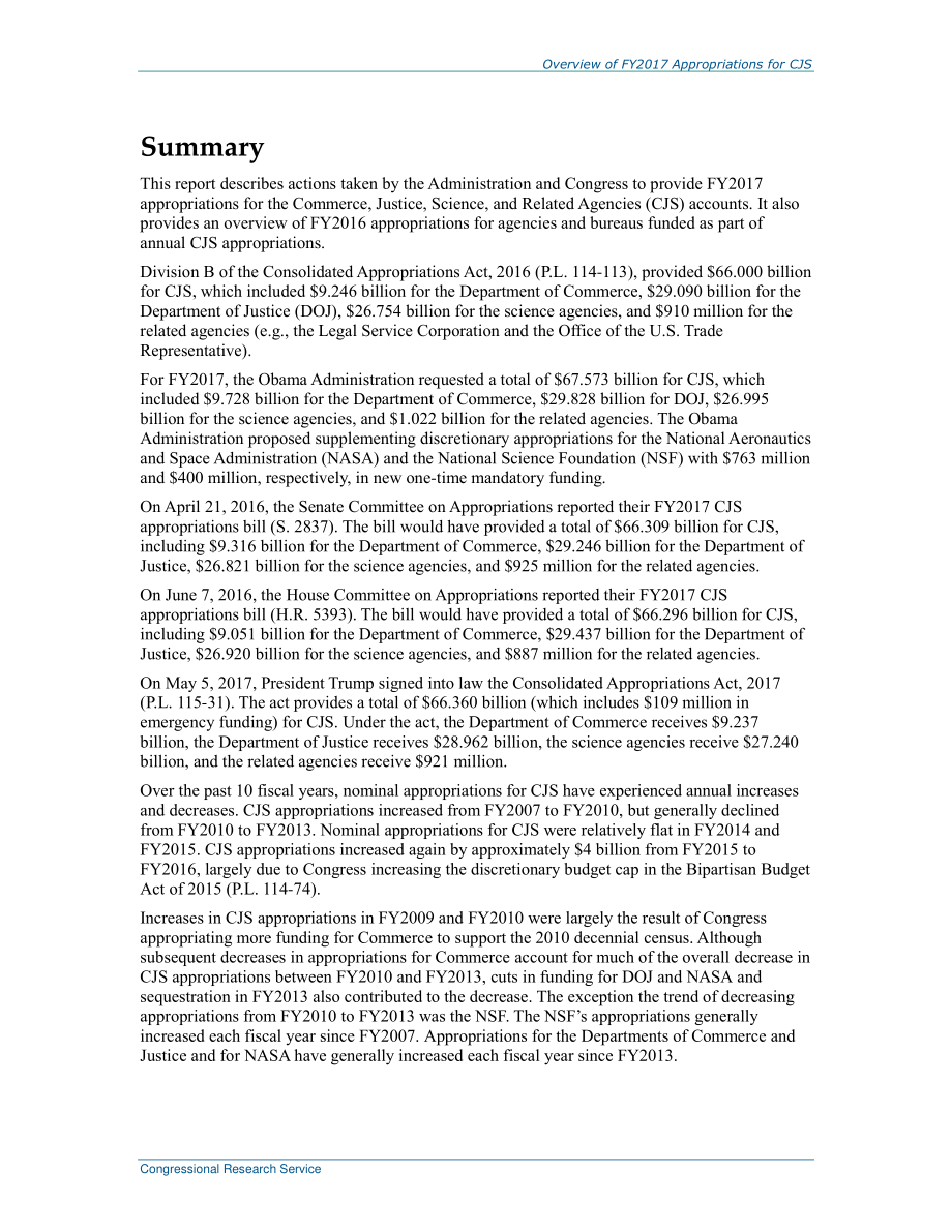 [20170524]R44409_2017财年对商业、司法、科学和相关机构（CJ）的拨款概述.pdf_第2页