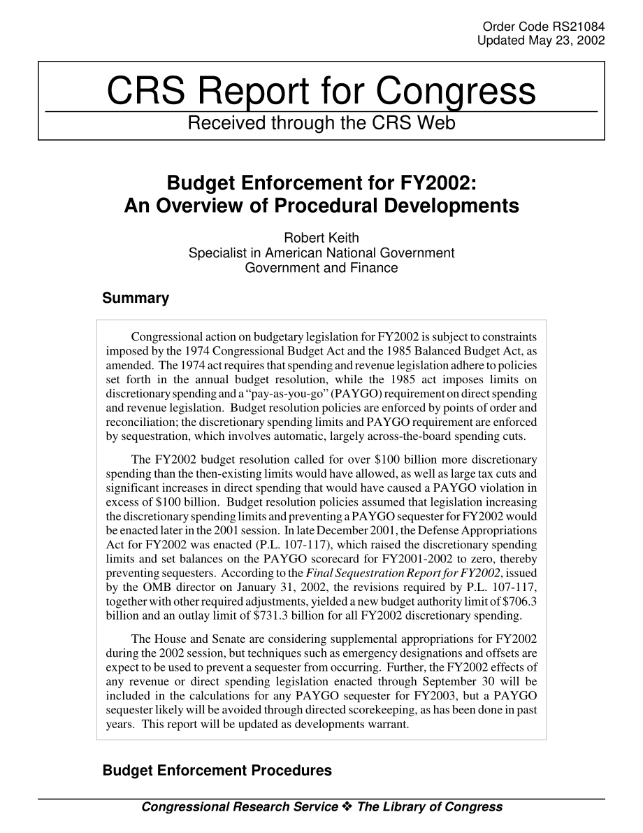 [20020523]RS21084_2002财年预算执行：程序发展概述.pdf_第1页