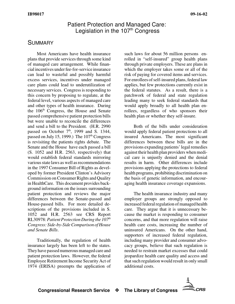 [20020916]IB98017_患者保护和管理式护理：第107届国会的立法.pdf_第3页