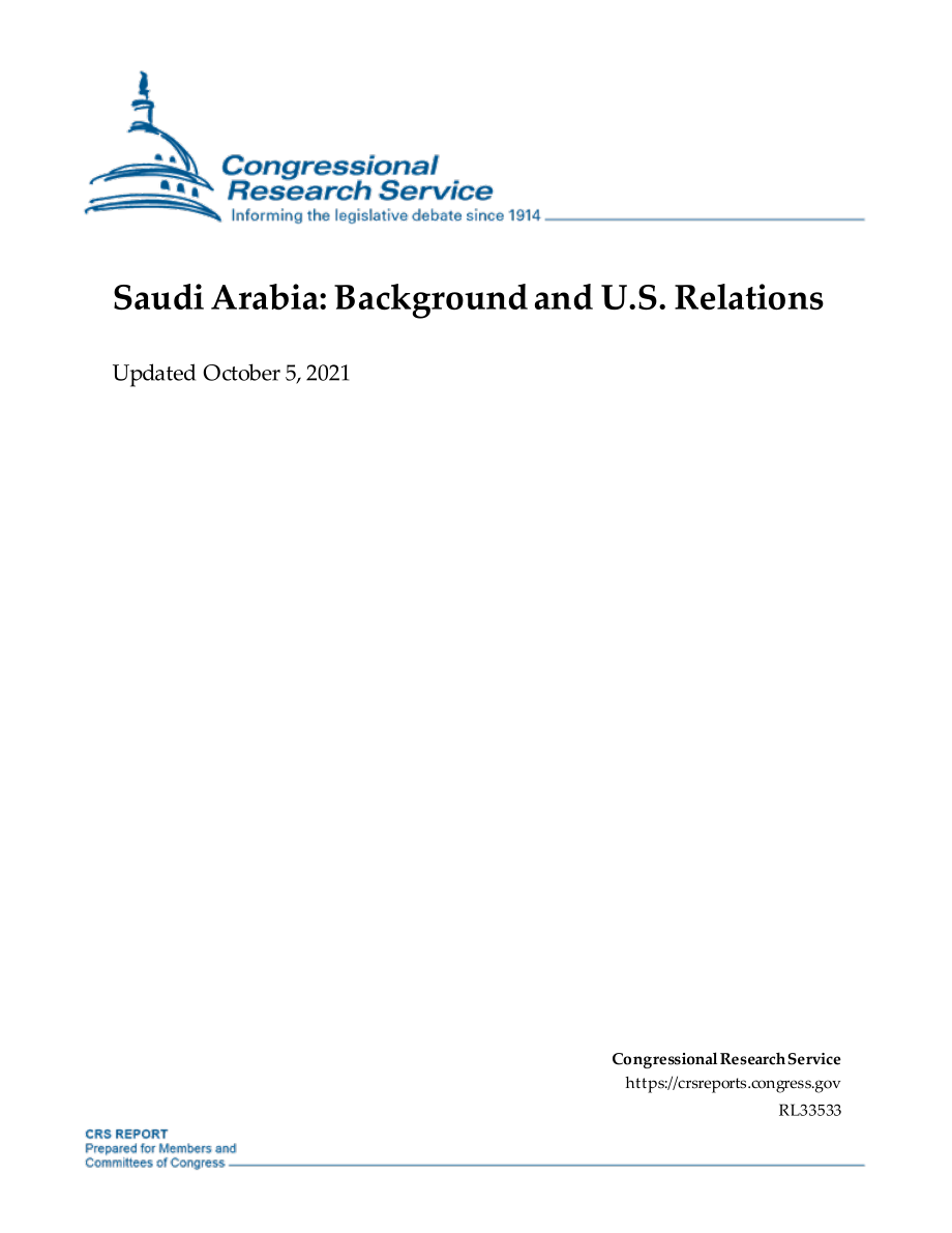 [20211005]RL33533_沙特阿拉伯：背景和美国关系.pdf_第1页