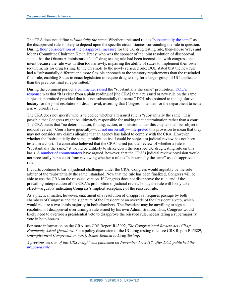 [20191015]IN10996_重新发布的劳工部规则测试了《国会审查法案》对颁布“基本相同”规则的禁令.pdf_第2页