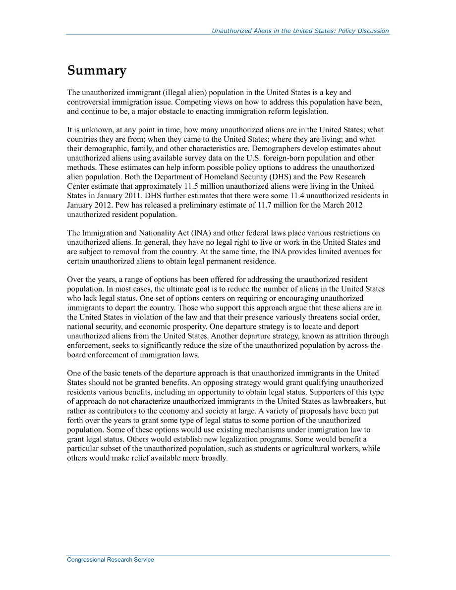 [20140508]R41207_在美国未经授权的外国人：政策讨论.pdf_第2页