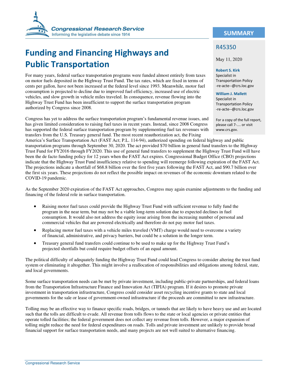 [20200511]R45350_公路和公共交通融资.pdf_第2页