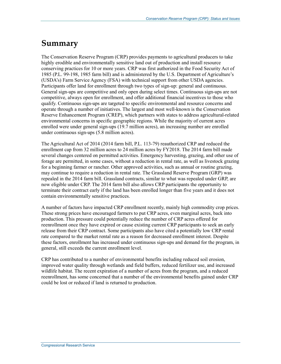 [20140829]R42783_保护区计划（CRP）：现状和问题.pdf_第2页