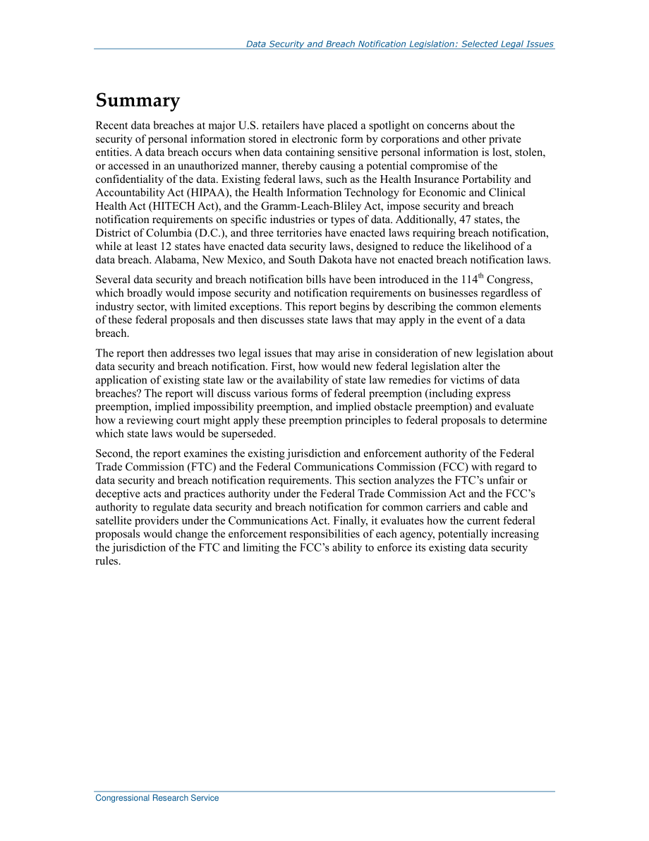 [20151228]R44326_数据安全和违规通知立法：选定的法律问题.pdf_第2页