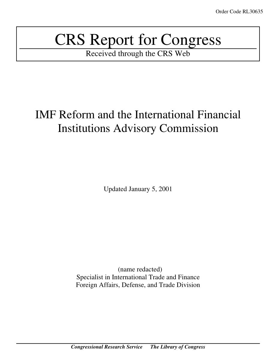 [20010105]RL30635_国际货币基金组织改革和国际金融机构咨询委员会.pdf_第1页