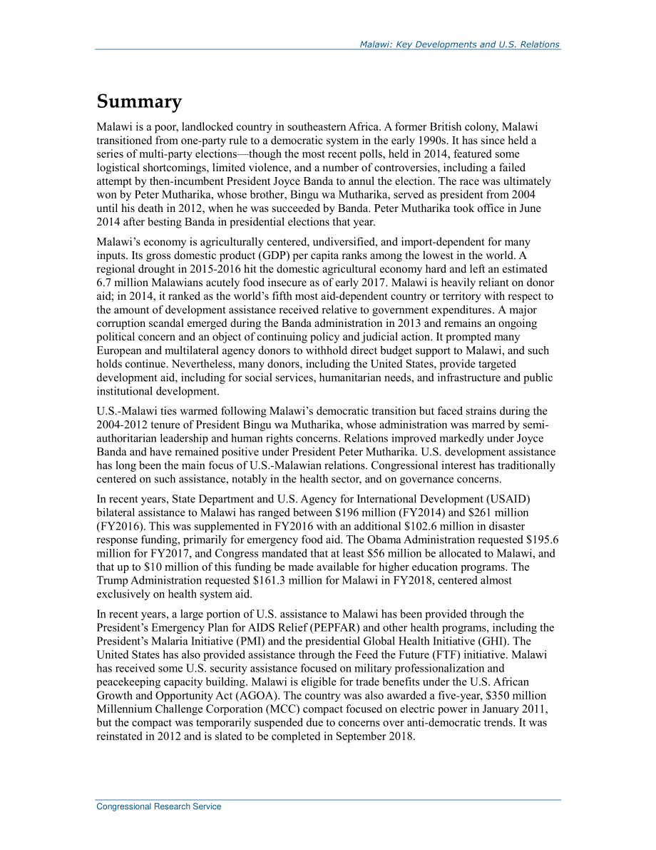 [20170602]R44859_马拉维：关键事态发展与美国关系.pdf_第2页