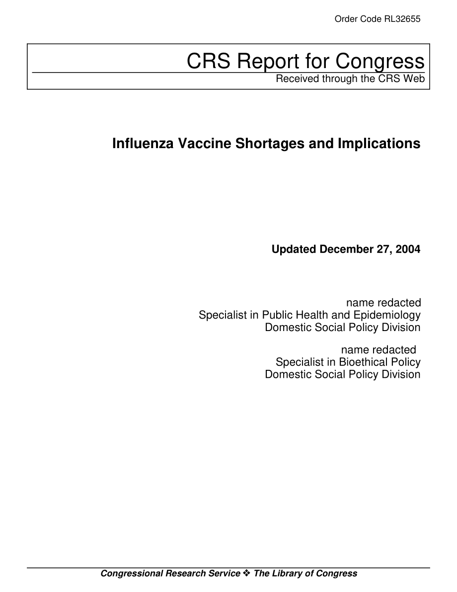 [20041227]RL32655_流感疫苗短缺及其影响.pdf_第1页