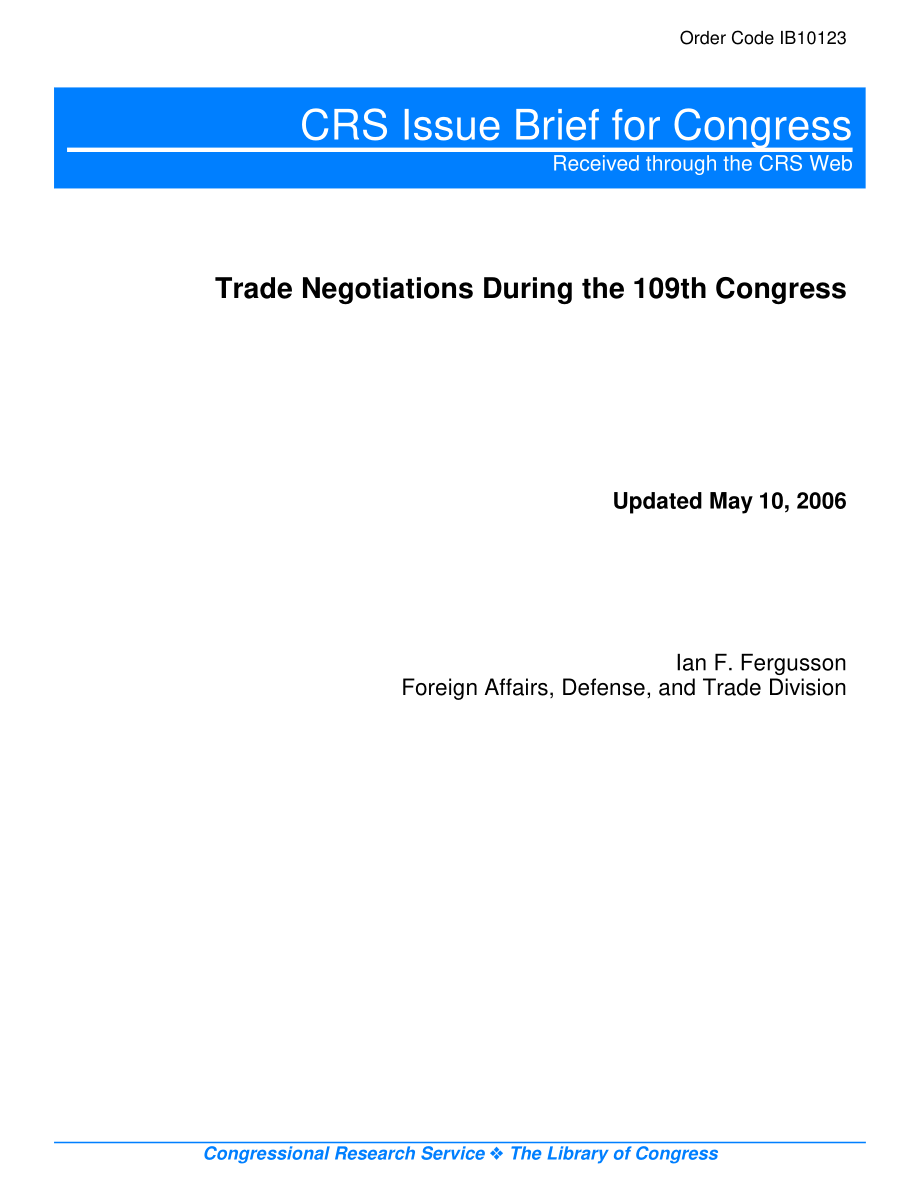 [20060510]IB10123_第109届国会期间的贸易谈判.pdf_第1页
