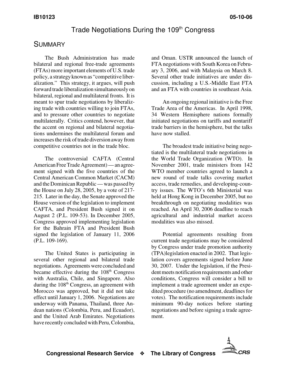 [20060510]IB10123_第109届国会期间的贸易谈判.pdf_第3页