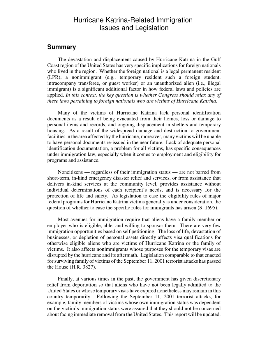 [20051018]RL33091_卡特里娜飓风相关移民问题和立法.pdf_第2页