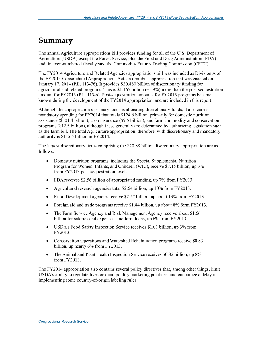 [20140310]R43110_农业和相关机构：2014财年和2013财年（扣押后）拨款.pdf_第2页
