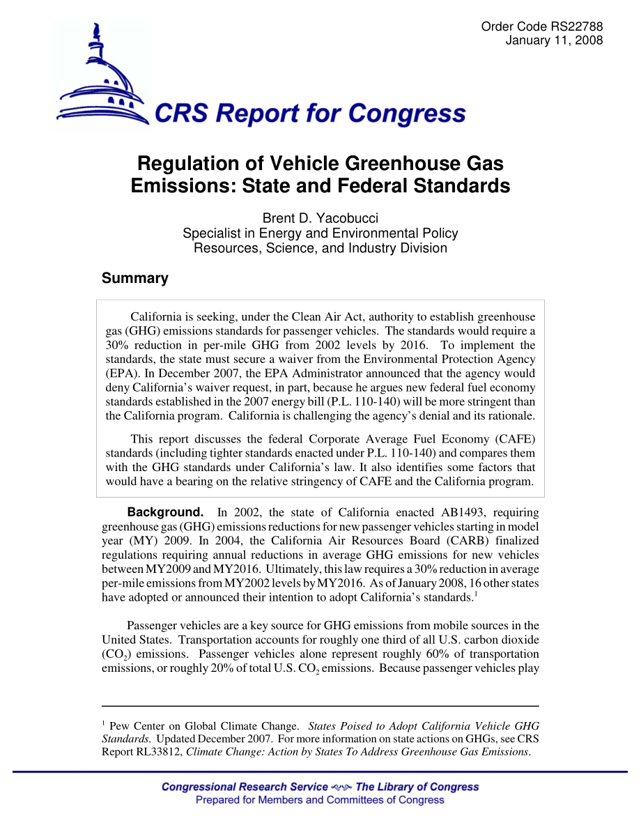 [20080111]RS22788_车辆温室气体排放法规：州和联邦标准.pdf_第1页