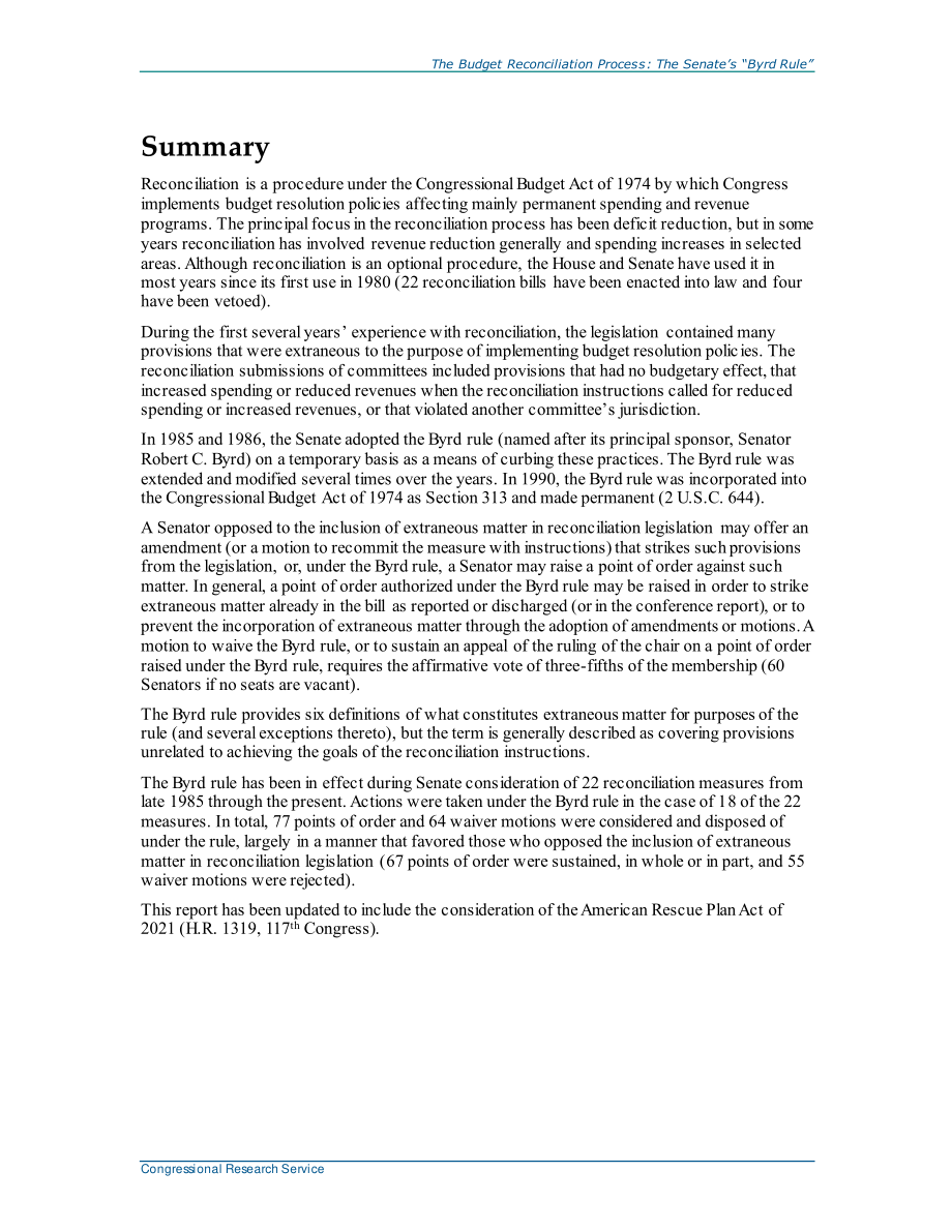 [20210504]RL30862_预算对账流程：参议院的“伯德规则”.pdf_第2页