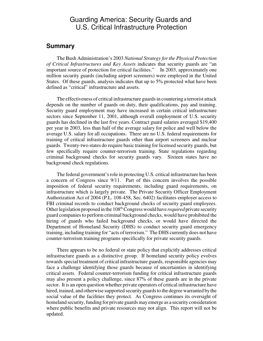 [20050127]RL32670_保卫美国：安保人员和美国关键基础设施保护.pdf_第2页