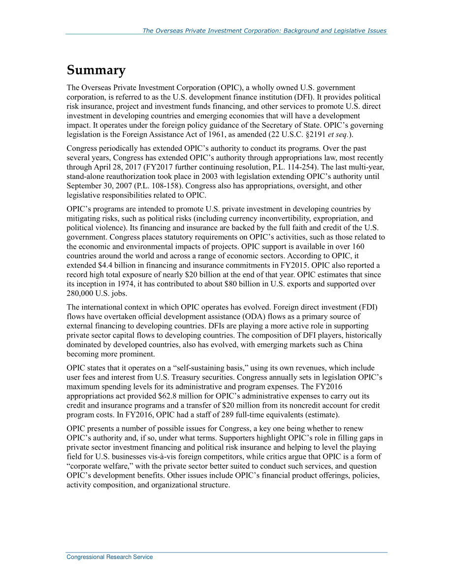 [20161222]98-567_海外私人投资公司：背景和立法问题.pdf_第2页