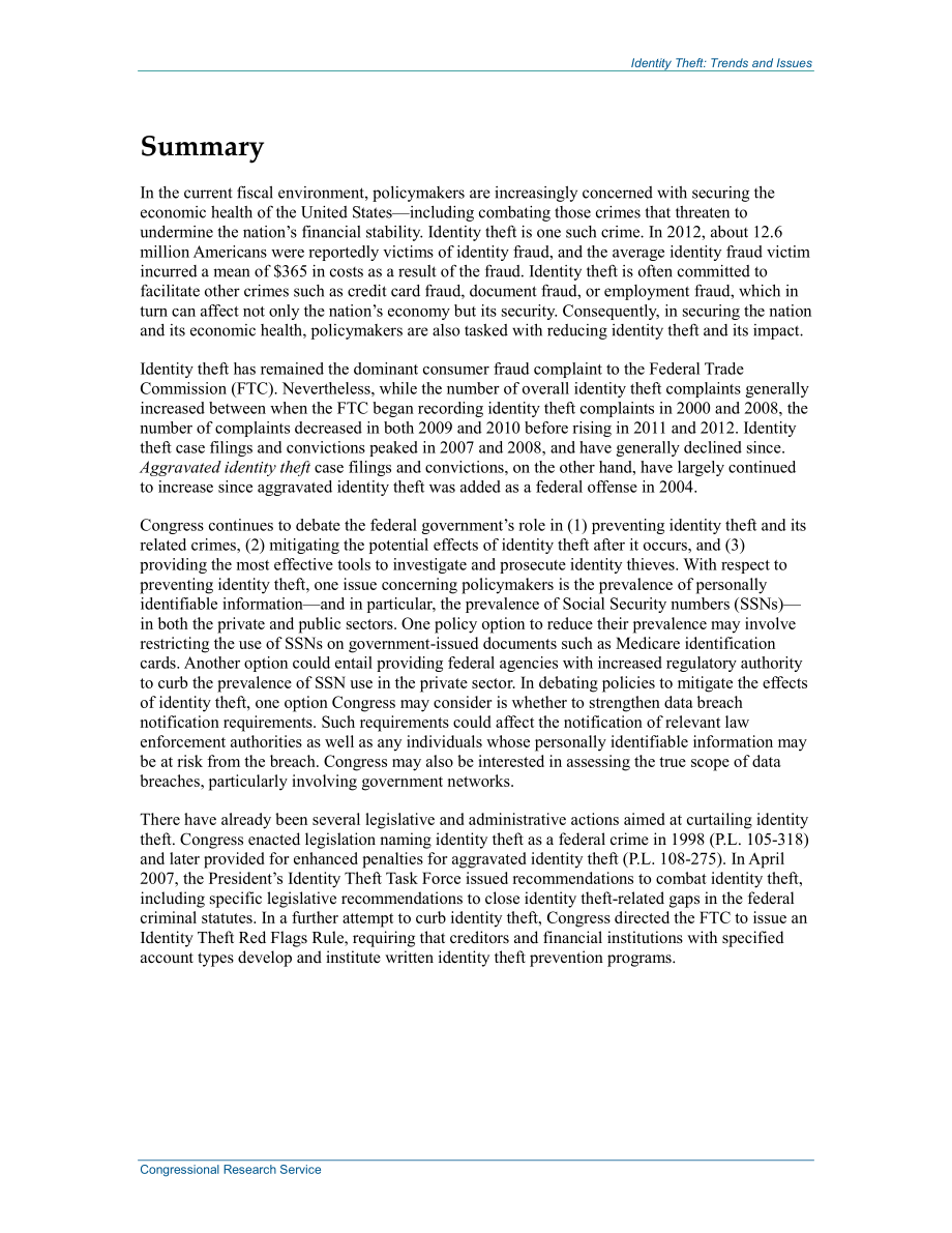 [20140116]R40599_身份盗窃：趋势和问题.pdf_第2页