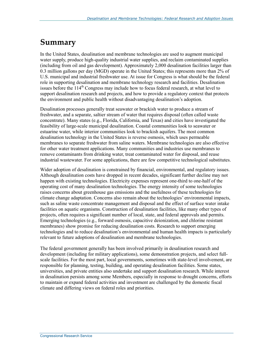 [20150102]R40477_海水淡化和膜技术：联邦研究和采用问题.pdf_第2页