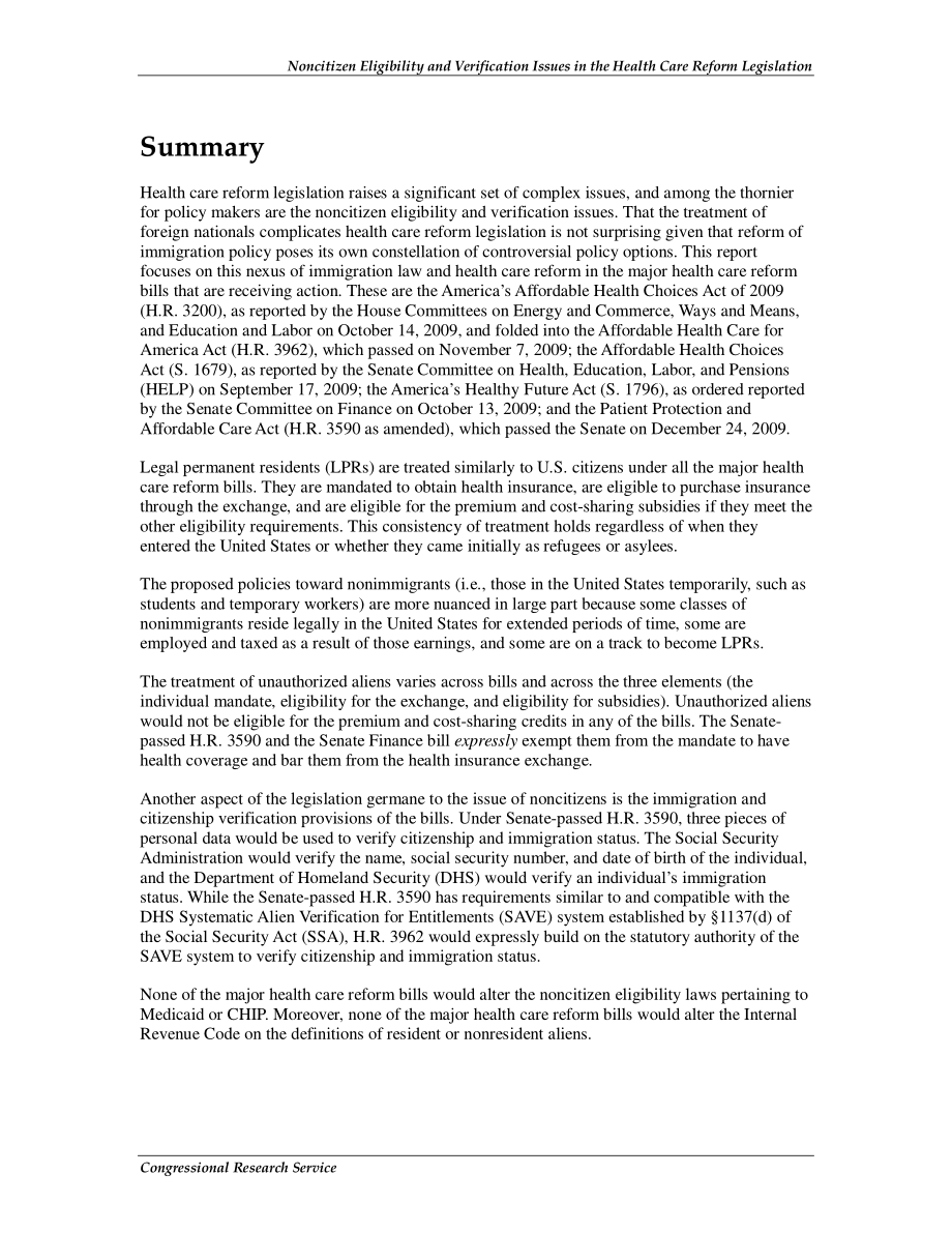 [20100420]R40889_医疗改革立法中的非公民资格和验证问题.pdf_第2页