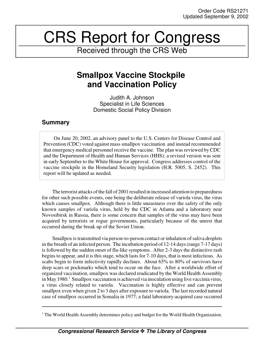 [20020909]RS21271_天花疫苗储备和接种政策.pdf_第1页
