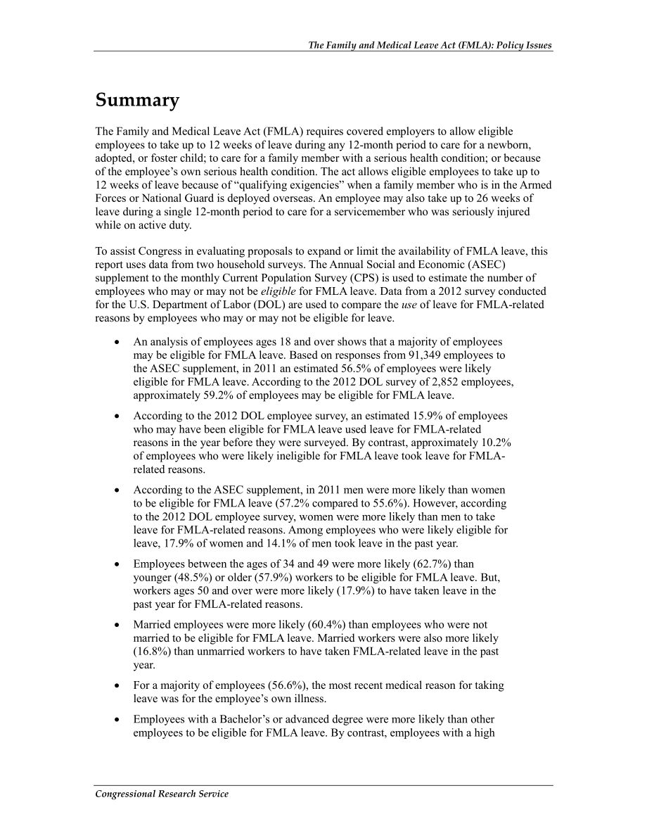 [20130904]R43214_《家庭和病假法》（FMLA）：政策问题.pdf_第2页