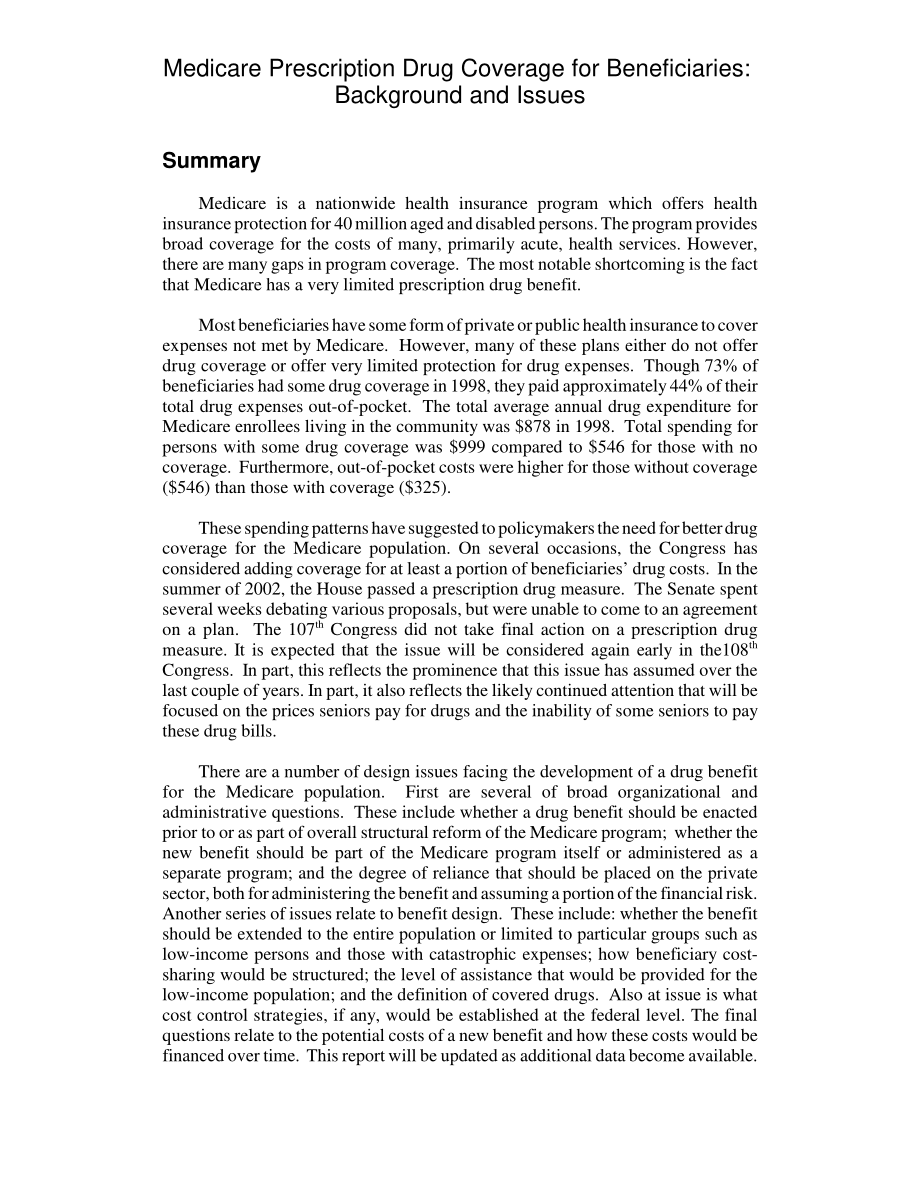[20030106]RL31640_针对受益人的医疗保险处方药覆盖范围：背景和问题.pdf_第2页