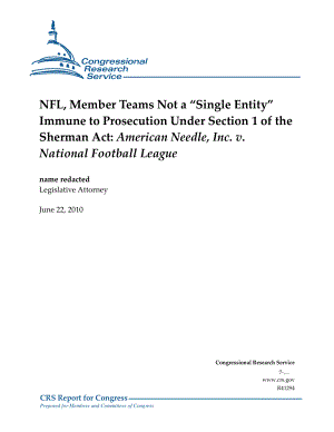 [20100622]R41294_NFL成员球队不是根据谢尔曼法案第1节免于起诉的“单一实体”：美国针头公司诉国家足球联盟 .pdf