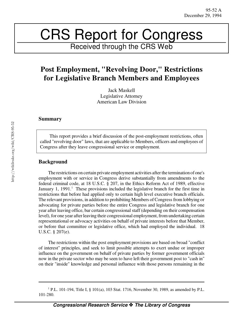 [19941229]95-52_就业后“旋转门”对立法部门成员和雇员的限制.pdf_第1页