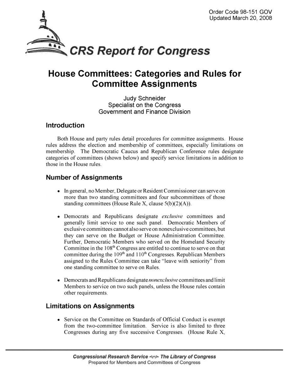 [20080320]98-151GOV_众议院委员会：委员会任务的类别和规则.pdf_第1页