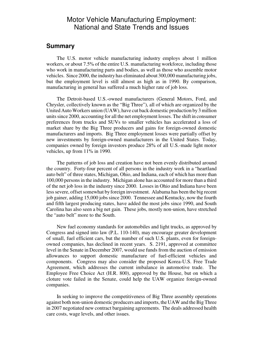 [20071227]RL34297_汽车制造业就业：国家和州趋势和问题.pdf_第2页