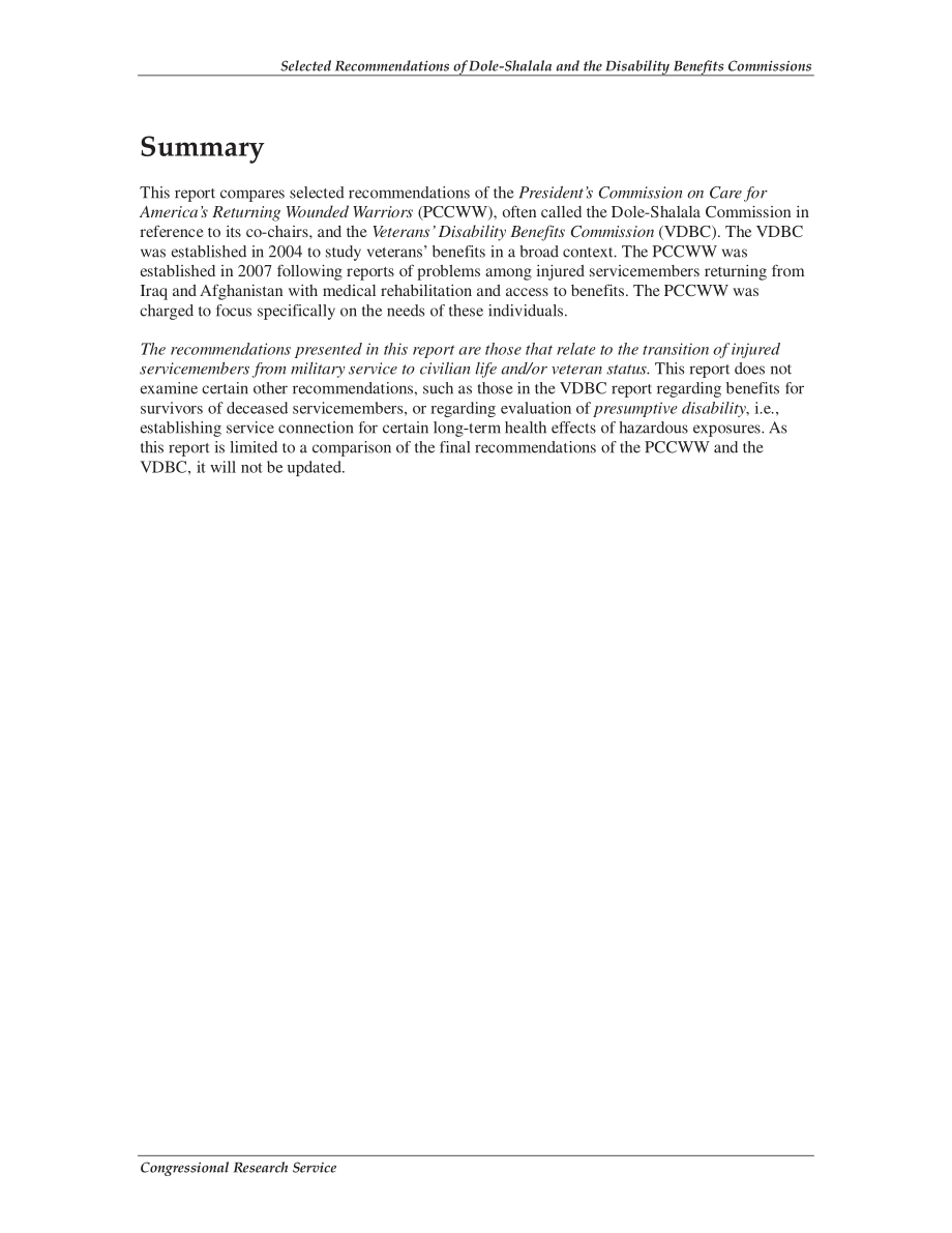 [20080310]RL34408_总统受伤战士返回委员会（Dole Shalala委员会）和退伍军人残疾福利委员会的部分建议比较.pdf_第2页