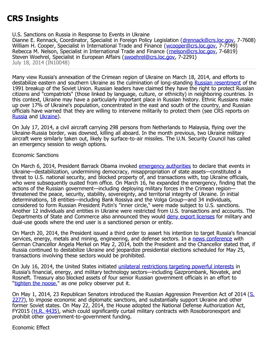 [20140718]IN10048_美国针对乌克兰事件对俄罗斯的制裁.pdf_第1页