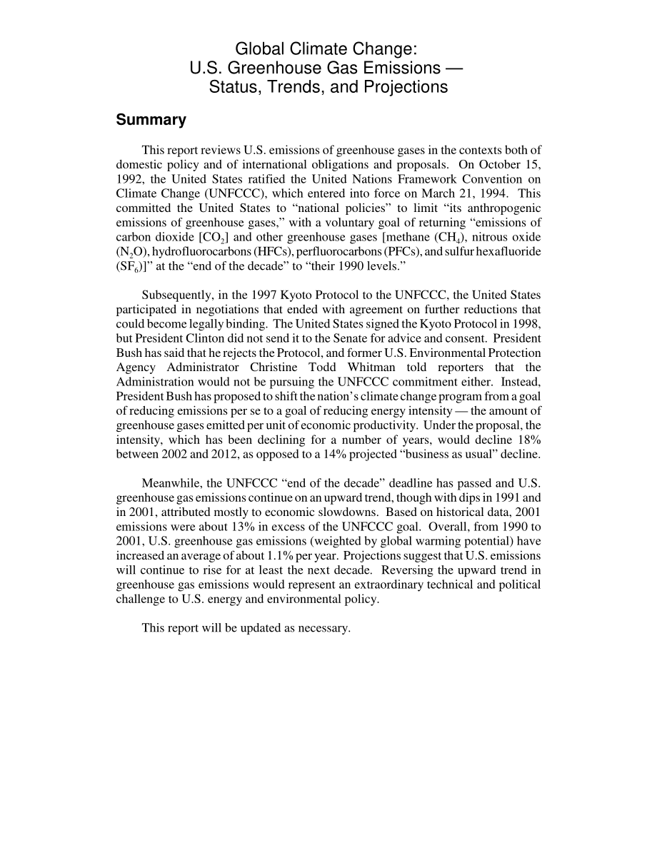 [20030815]98-235_全球气候变化：美国温室气体排放——现状、趋势和预测.pdf_第2页