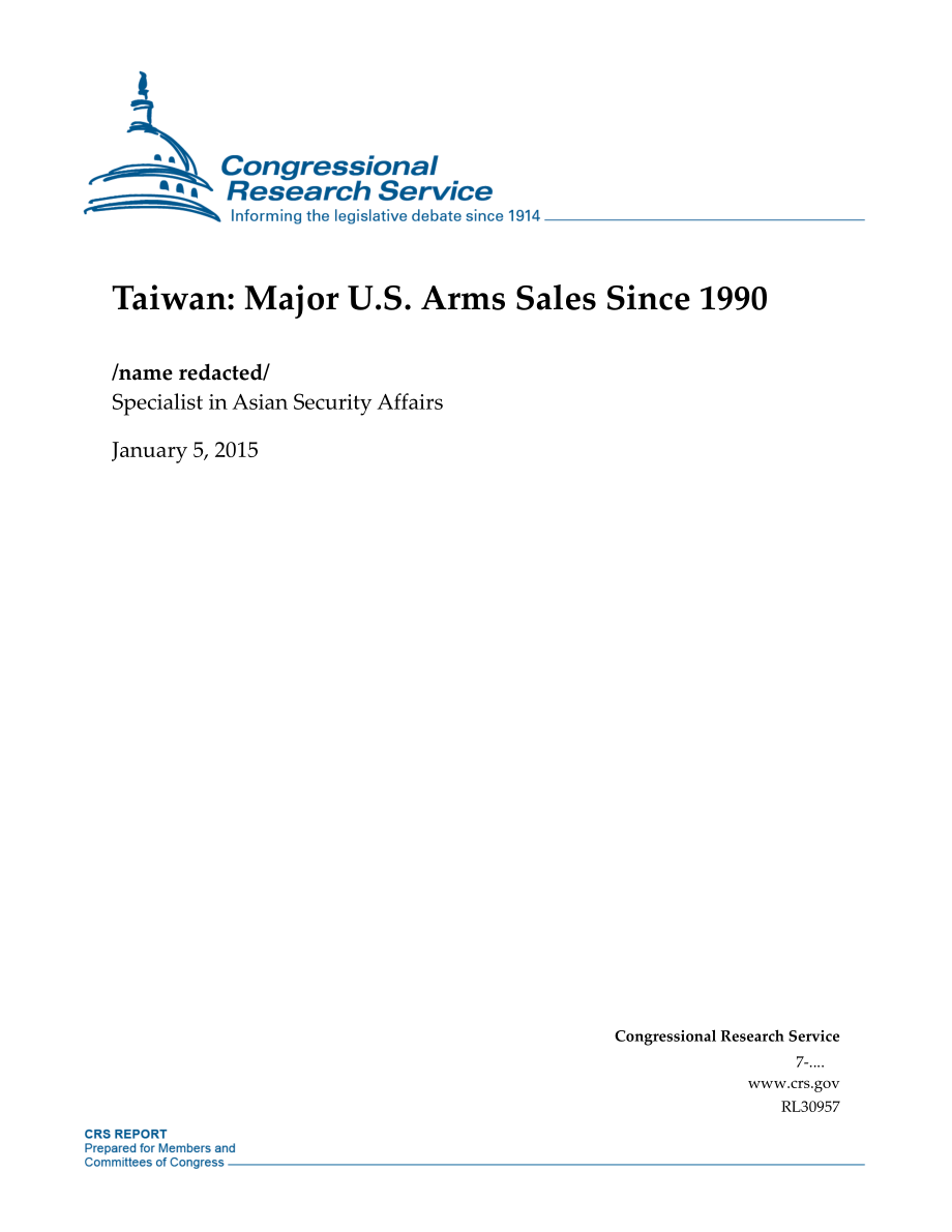 [20150105]RL30957_台湾地区：1990年以来美国的主要武器销售.pdf_第1页
