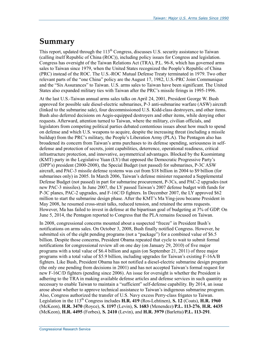 [20150105]RL30957_台湾地区：1990年以来美国的主要武器销售.pdf_第2页