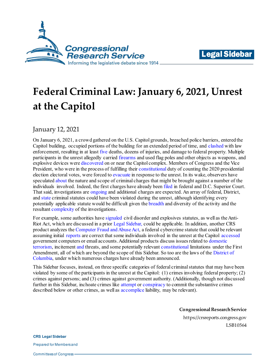 [20210112]LSB10564_联邦刑法：2021 1月6日国会山骚乱.pdf_第1页