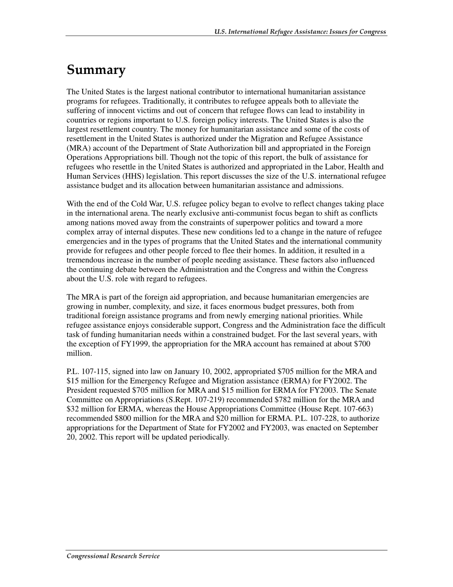 [20030103]RL31689_美国国际难民援助：国会议题.pdf_第2页