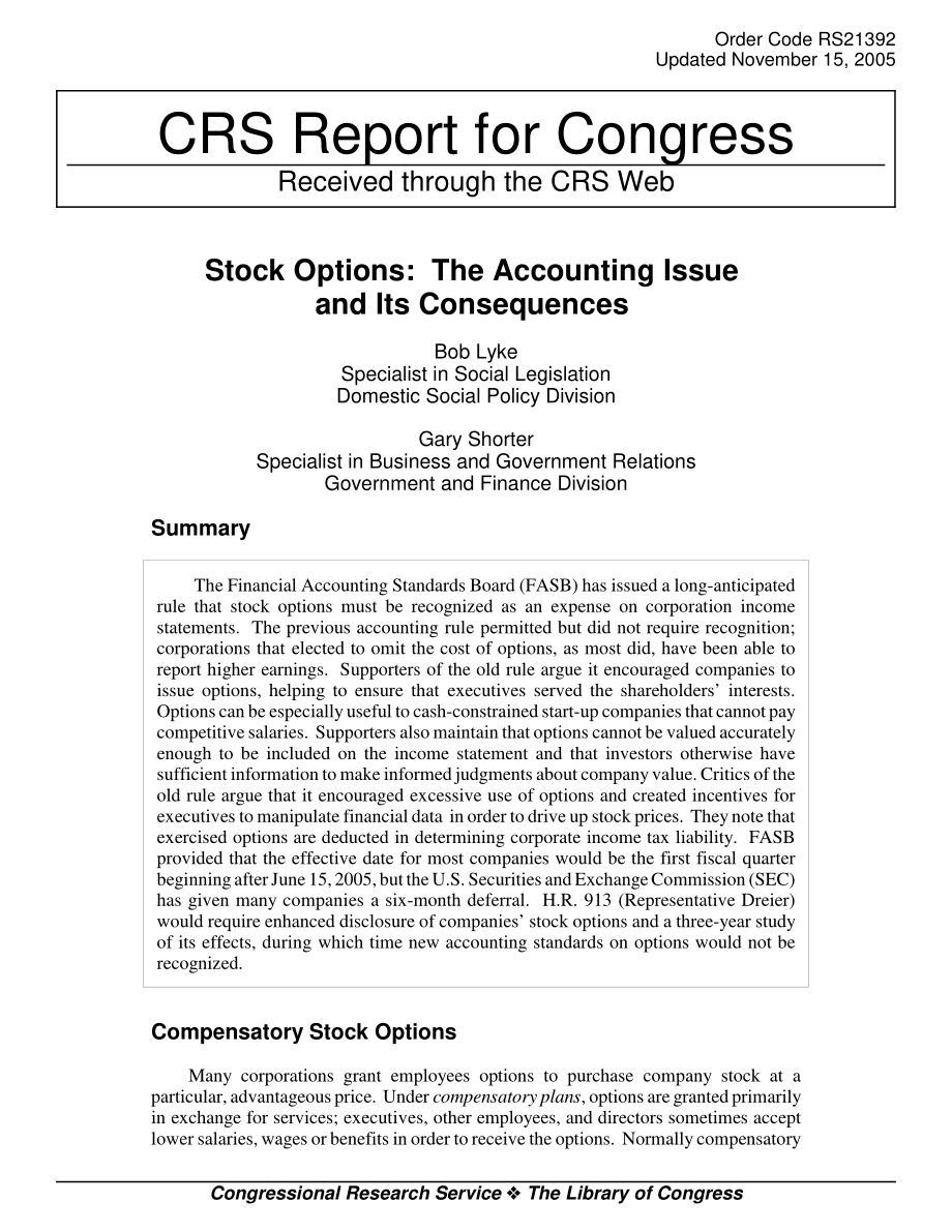 [20051115]RS21392_股票期权：会计问题及其后果.pdf_第1页