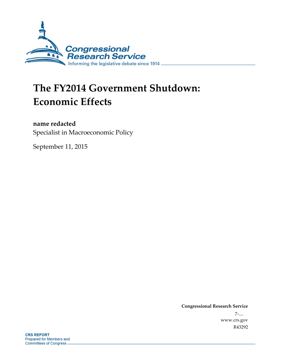 [20150911]R43292_2014财年政府关门：经济影响.pdf_第1页