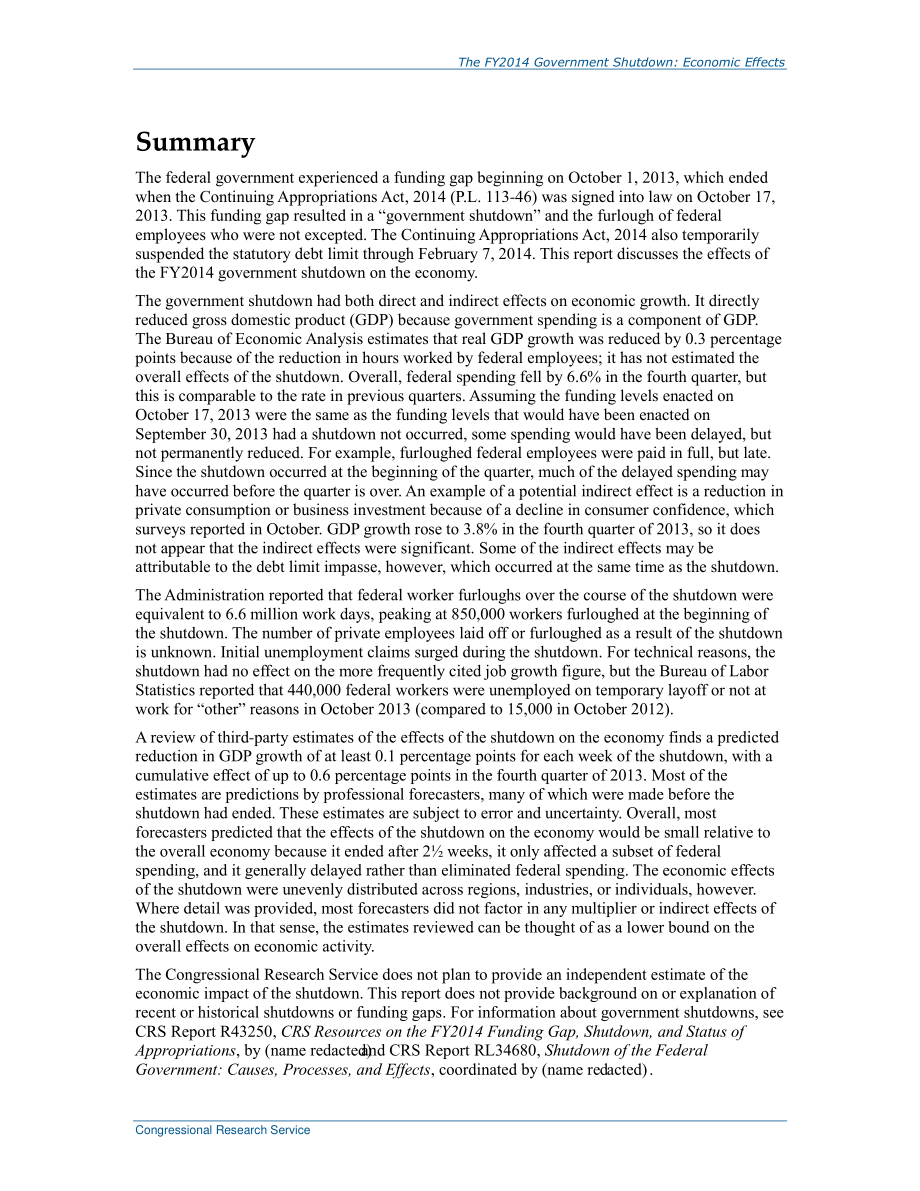 [20150911]R43292_2014财年政府关门：经济影响.pdf_第2页