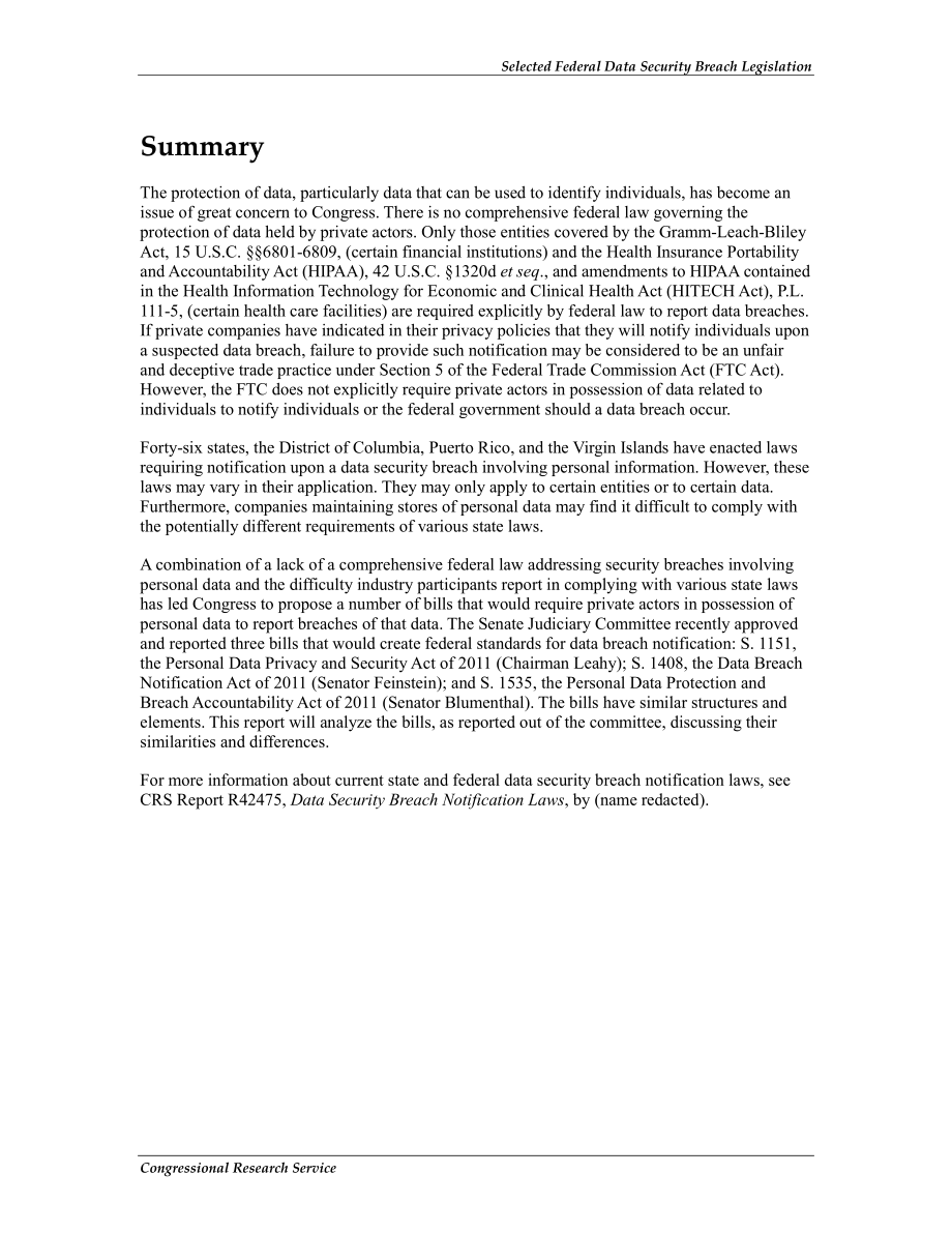 [20120409]R42474_选定的联邦数据安全违规立法.pdf_第2页