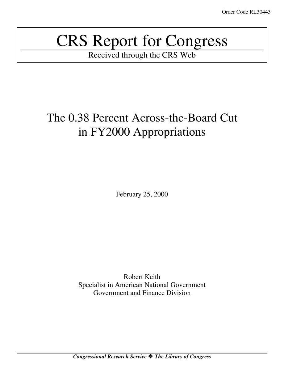 [20000225]RL30443_2000财年拨款全面削减0.38%.pdf_第1页