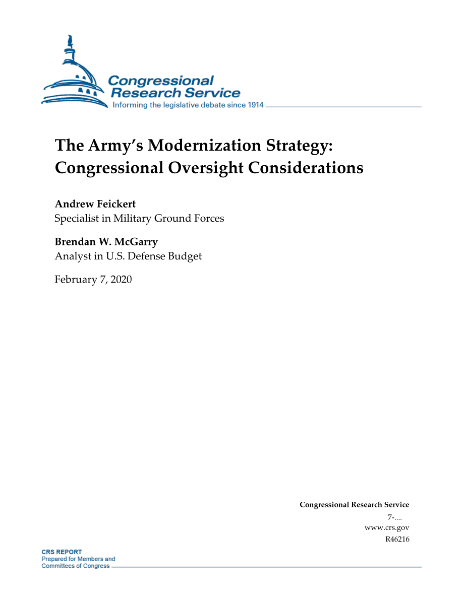 [20200207]R46216_陆军现代化战略：国会监督考虑.pdf_第1页