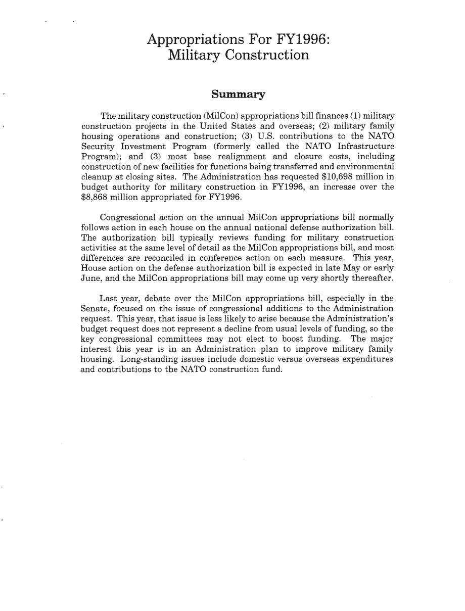 [19951005]95-621_1996财年拨款：军事建设：关于1996财年拨款的一系列CRS报告之一.pdf_第2页